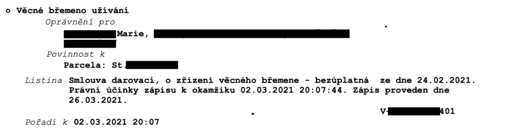 Věcné břemeno dožití - ukázka